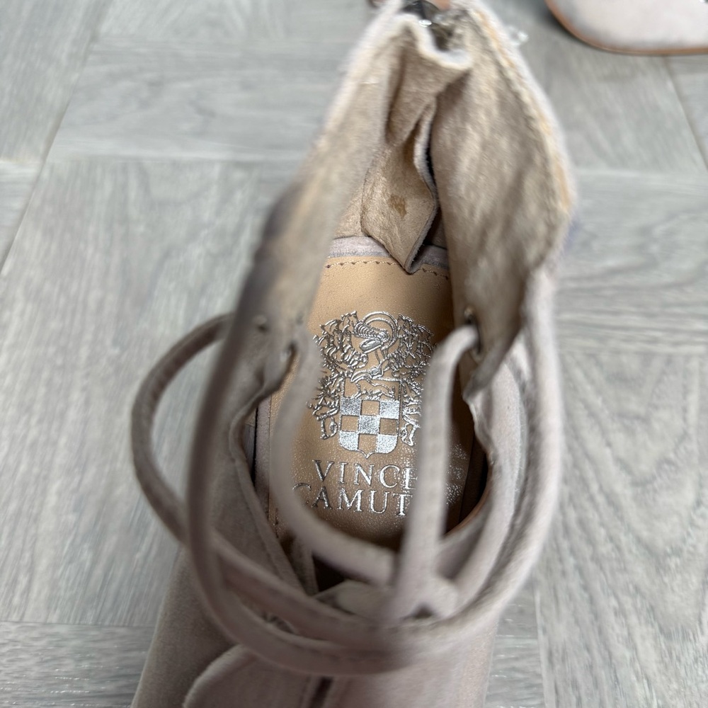 Vince Camuto Nahara Gray Tan Suede Heeled Sandal 8M - Picture 7 of 9